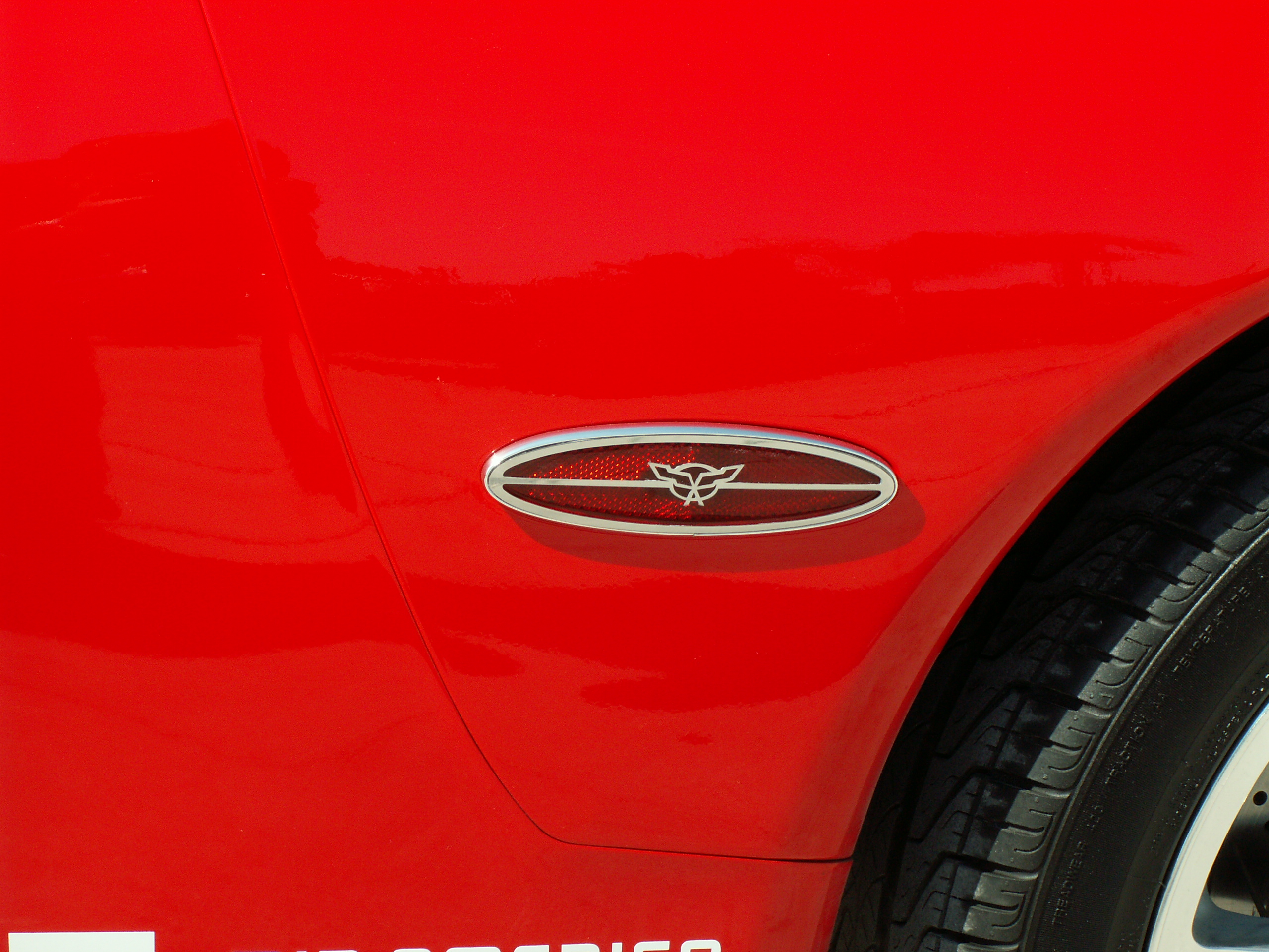 1997-2004 C5 Corvette, Side Marker Trim Satin Crossed Flags GML Rear Side 2pc, Stainless Steel